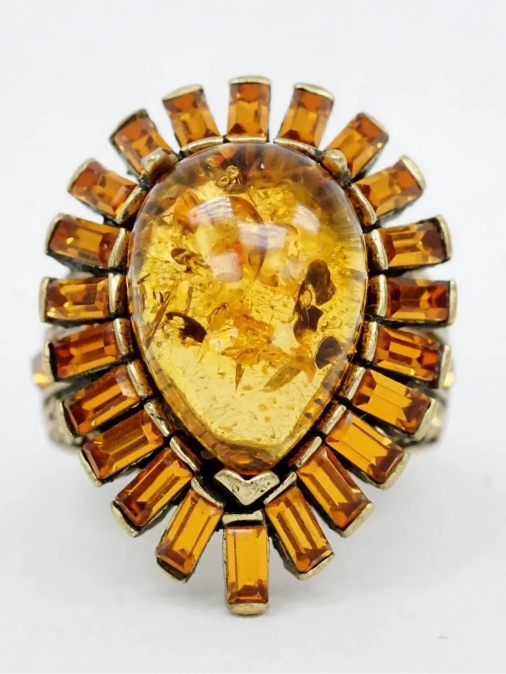 Heidi Daus Simulated Amber Teardrop Ring *Size 6 3/4